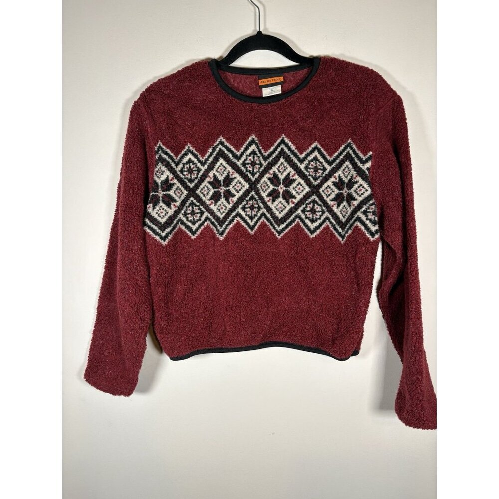 Vintage Palmetto's Fuzzy Fleece Fair Isle‎ Sweater Burgundy Nordic Size Medium